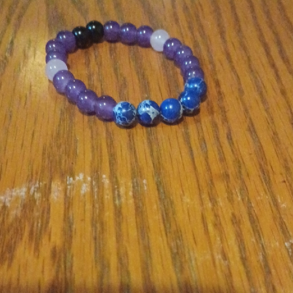 Purple and Blue Beaded Stretch Bracelet - Women Jewelry